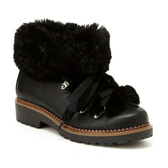New! UNIONBAY Women's Faux Fur Black Ankle Boots Lace-up Booties Size 7.5 - Picture 1 of 6